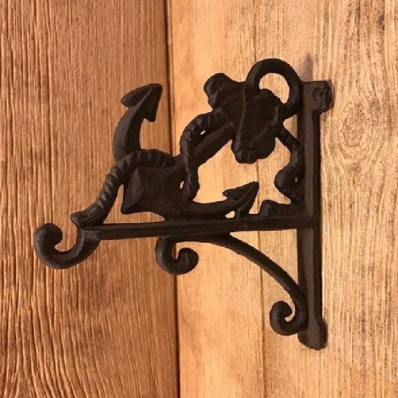 Anchor Plant Hanger Rustic Brown Raw Cast Iron Nautical 7 1/2" tall 0170-09513 R - Picture 5 of 16